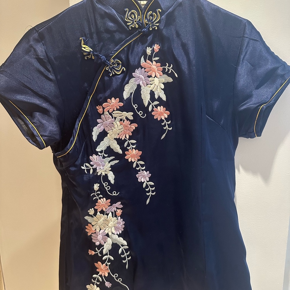 Elegant Navy Blue Embroidered Dress